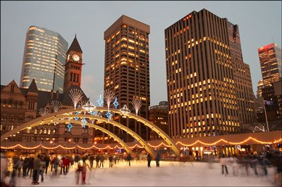 Outdoor Skating Rink of Nathan Phillips Square Rink in Toronto, Canada